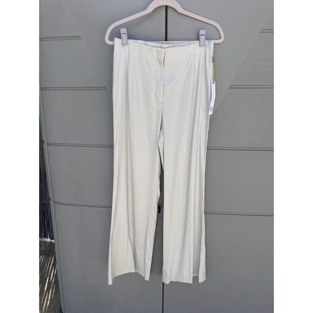 House Of Harlow Linen Blend Wide Leg Pants Sz 8 Cream NWT Preppy Minimalist Neut